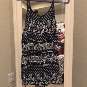 navy and white romper.